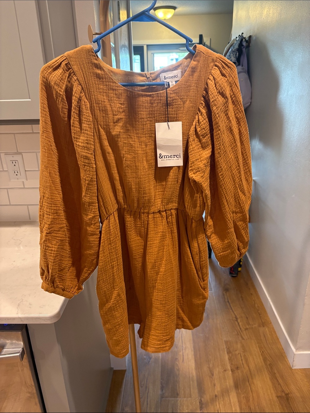 &merci Mustard Textured Long-Sleeve Romper